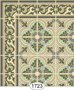 Decorative Tile Beige & Greens Wallpaper