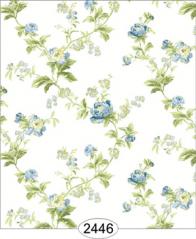 Cozy Cottage Rose Vine Blue & White Wallpaper