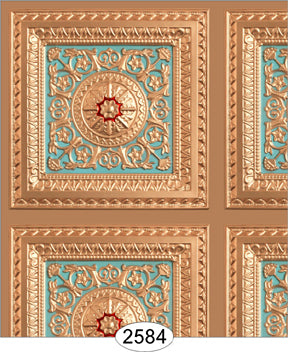 Gold Light Sky Blue Red Rosette Panel Paper