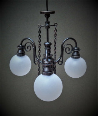 3-Arm Gas Pendant Chandelier, Frosted Globe