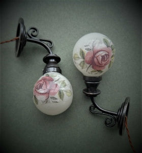 Sconce Short Scroll, Frosted Pink Rose Ball Shade, Pair