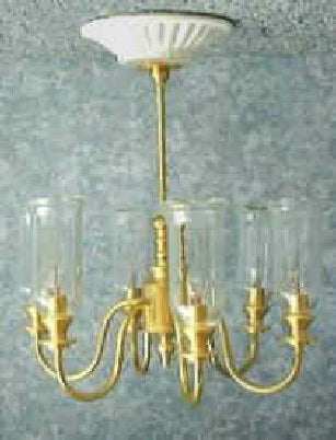 6-Arm Brass Chandelier with Tall HanDoubleown Shades