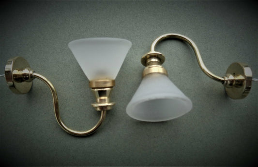 Brass Sconce Pair, Frosted Collie Shade