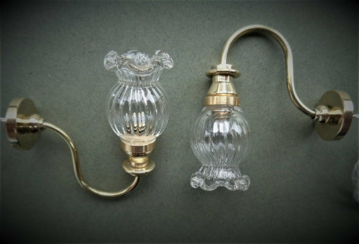 Sconce, Crystal Clear Rib Tulip Shade, Pair