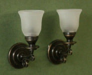 Frosted Bell Shade Sconces, Pair, Small Scroll